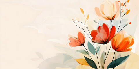 spring card with tulips in pastel colors, mother's day