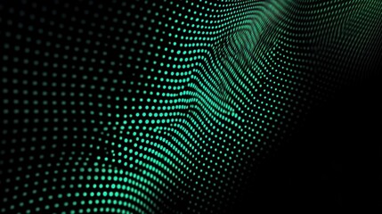 Obraz premium Abstract teal green wave of dots on black background.