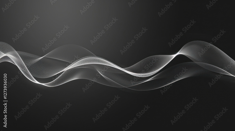 Poster abstract wave design with smooth, flowing lines on dark background, creating sense of movement and e