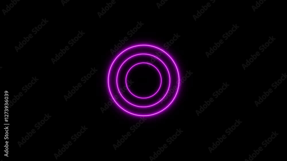 Poster neon light circle frame loading icon background animation in retro style. neon glowing circle frame 