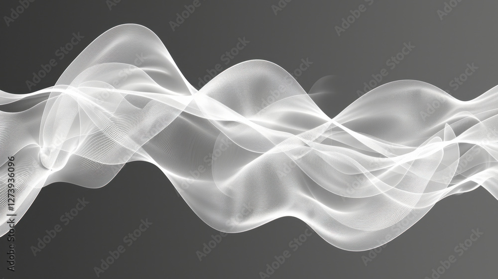 Poster abstract white wave patterns create sense of fluidity and motion, enhancing visual appeal with soft 