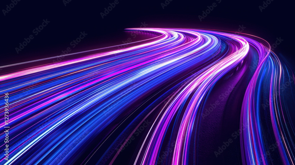 Poster vibrant light trails create dynamic and colorful abstract background, showcasing blend of blue and p