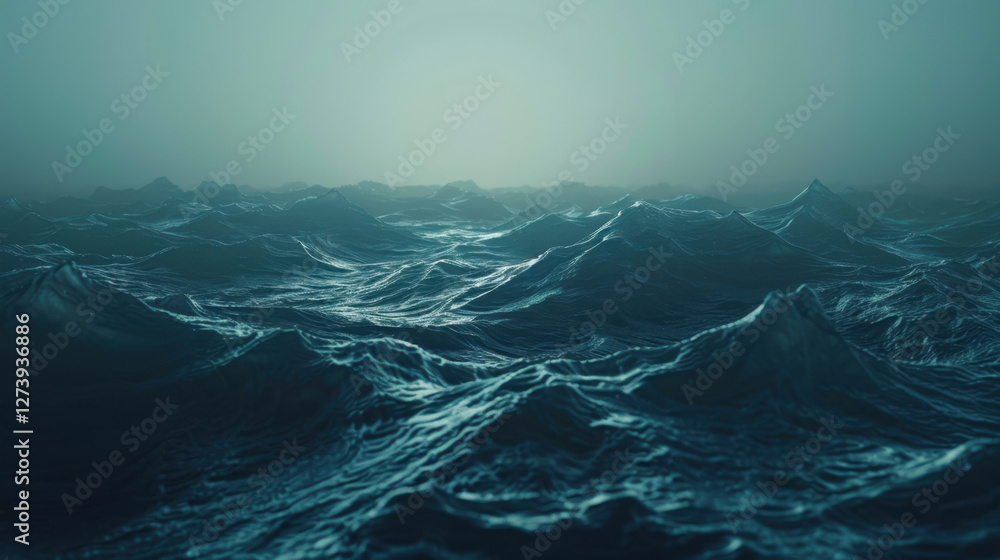 Aufkleber mysterious ocean waves create serene atmosphere with soft light. undulating water surface reflects t
