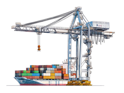 Isolated Container Crane with Cargo Ship - Powered by Adobe
