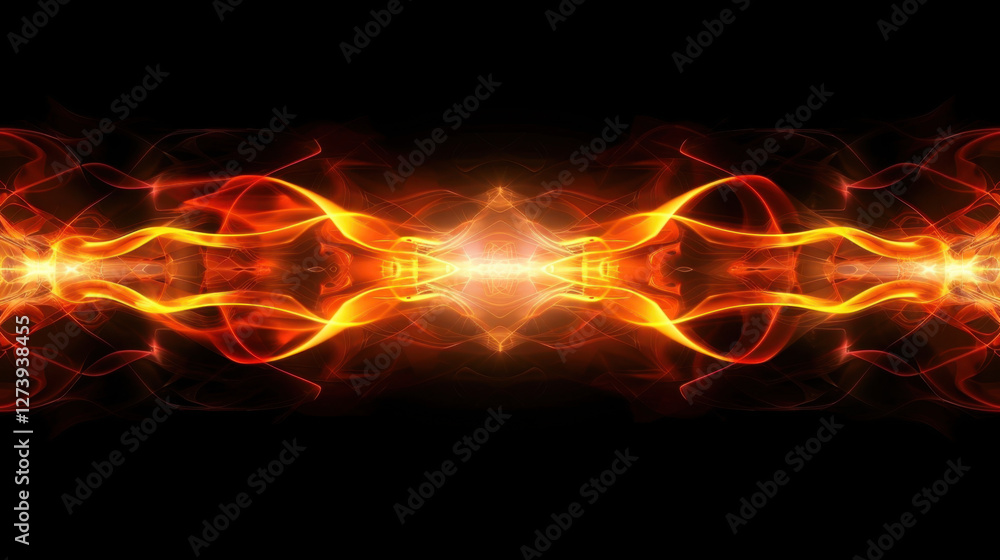 Poster abstract fiery design with vibrant orange and red flames on black background, creating dynamic and e