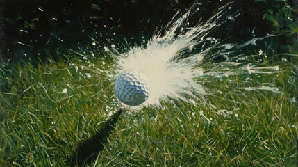 A golf ball is in the air, and it is about to hit the ground