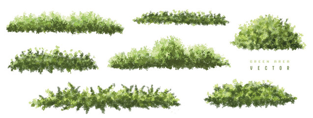 Vertor set of green tree,plants side view for landscape elevations,element for backdrop,eco environment concept design,watercolor greenery scene,shrub;moss,fern