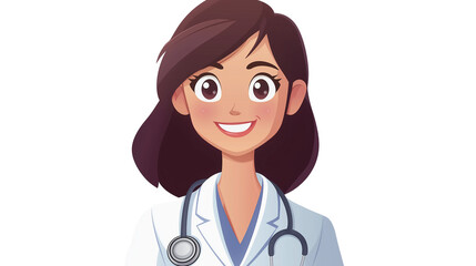 Smiling female doctor in a white coat with a stethoscope around her neck, friendly and professional look, isolated on a transparent background