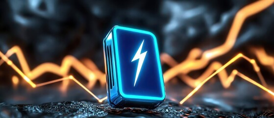 Electric power symbol glowing against a dynamic dark background.
