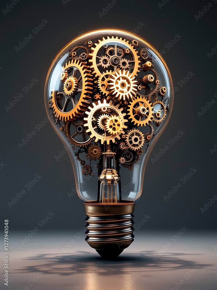 Poster lightbulb filled with mechanical gears idea generation concept for innovation and creativity
