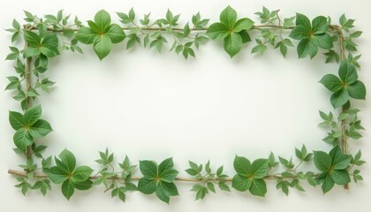  Green leafy vine border with delicate stems and leaves creating a natural and organic frame