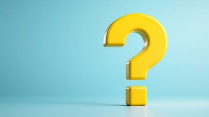 Large yellow question mark on a blue background symbolizes inquiry and curiosity.