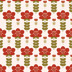  picture shows a bright pattern with a fancy red flower and a smaller bud next to it