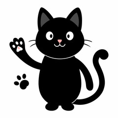 Black cat ready for a hugging. Open hand paw print. Kitty reaching for a hug. Funny Kawaii animal. Baby card. Cute cartoon character. Vector on white background.