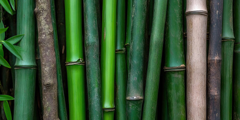 Close-up Photograph of Multiple Bamboo Stalks and Wood