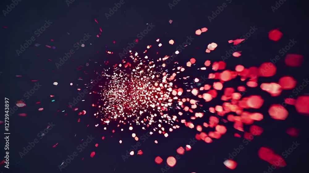 Poster abstract video of red bokeh lights against a dark background, captured from a side angle, creating a