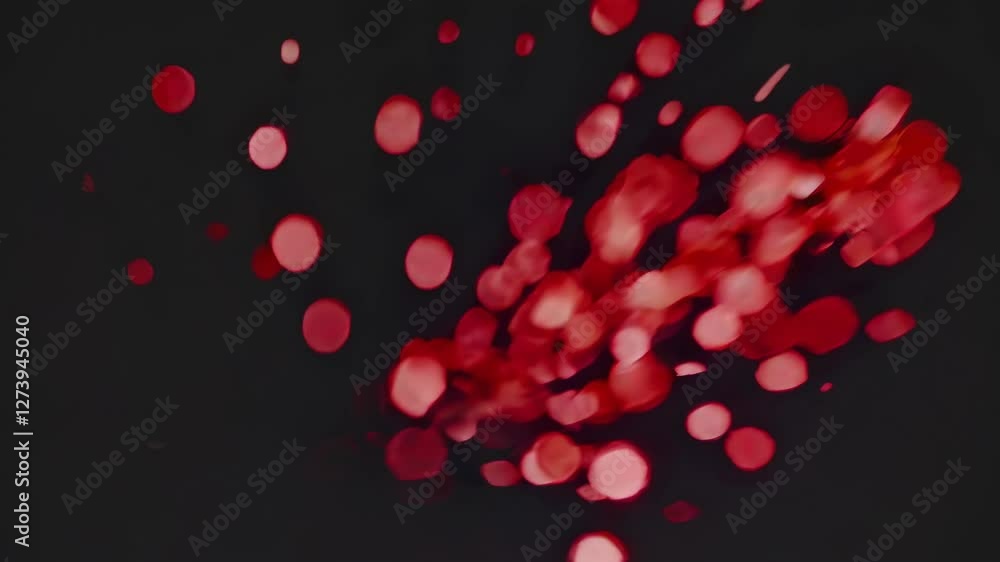 Poster aerial video capturing red petals floating against a dark background, creating a dreamy, abstract ef