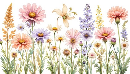 Obraz premium Vibrant wildflowers blooming in nature floral artwork outdoor scene view from front colorful display