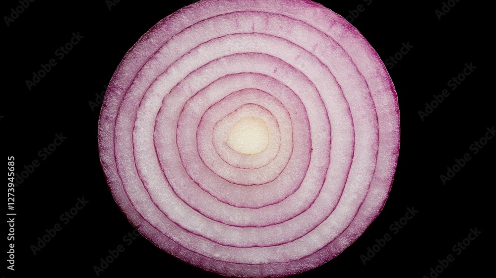 Poster a cross-section of a red onion, showcasing its layered structure and vibrant colors.