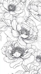 Elegant monochrome peony bouquet, close-up, floral design, wedding invitation