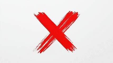 Red brushstroke forming an X on a white background.