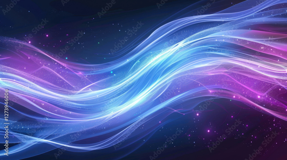 Poster abstract wave design with vibrant colors and glowing particles creates dynamic and energetic atmosph