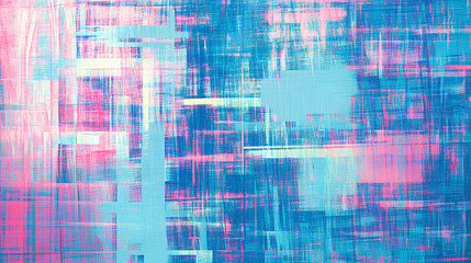 Abstract blue, mint and pink background with interlaced digital glitch and distortion effect. Futuristic cyberpunk design. Retro futurism, webpunk, rave 80s 90s cyberpunk aesthetic techno neon colors 