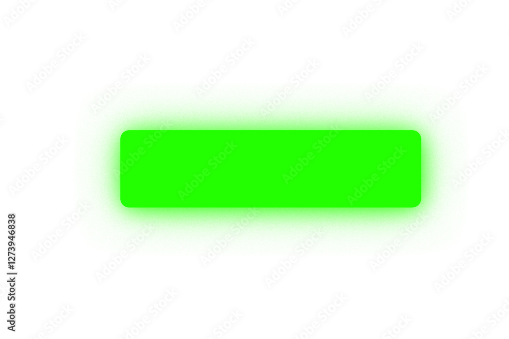 Poster Glowing neon light rectangle button. Rounded green neon shape on a transparent background. Neon label for your design