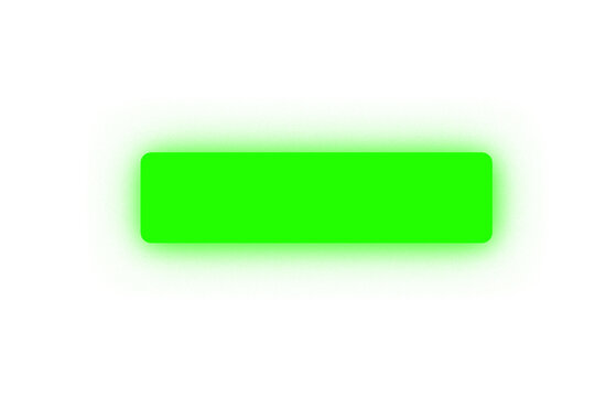 Glowing neon light rectangle button. Rounded green neon shape on a transparent background. Neon label for your design