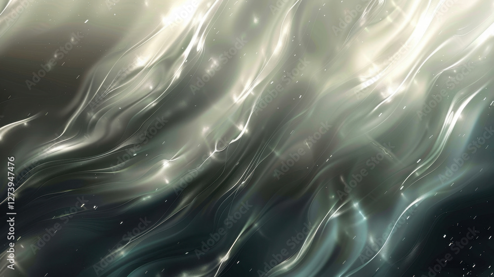Poster abstract flowing light patterns create serene and ethereal atmosphere, with shimmering effects and s