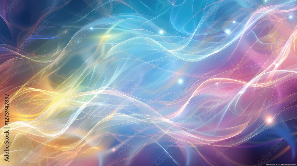 Poster colorful abstract background with flowing light waves and soft gradients, creating dreamy and vibran