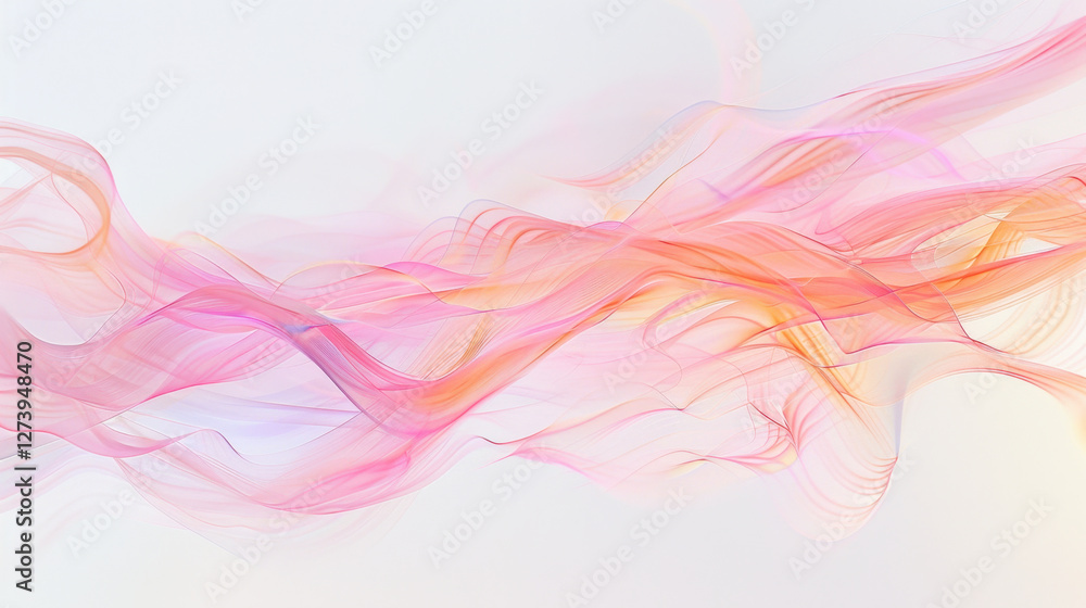 Poster soft pink and orange abstract waves create serene and flowing background, evoking sense of calm and 