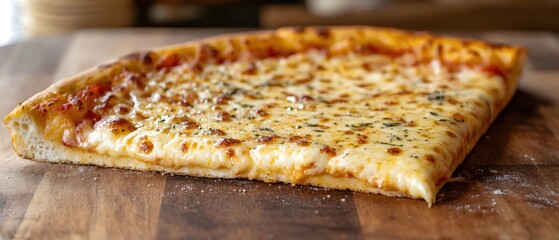 Delicious Slice of Classic Margherita Pizza with Fresh Mozzarella on Rustic Wooden Board