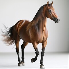 Obraz premium A stunning bay horse in motion, captured in a studio setting, showcasing its muscular build, elegant form, and the flowing beauty of its mane and tail.