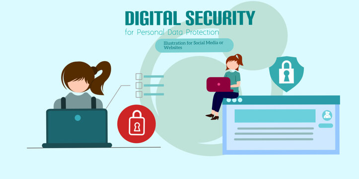 Character using Cyber ​​Security Services to Protect Personal Data. User Authorization, Two Steps Authentication. Idea of ​​digital data protection and safety.Vector illustration.