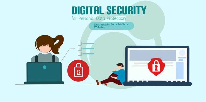 Character using Cyber ​​Security Services to Protect Personal Data. User Authorization, Two Steps Authentication. Idea of ​​digital data protection and safety.Vector illustration.