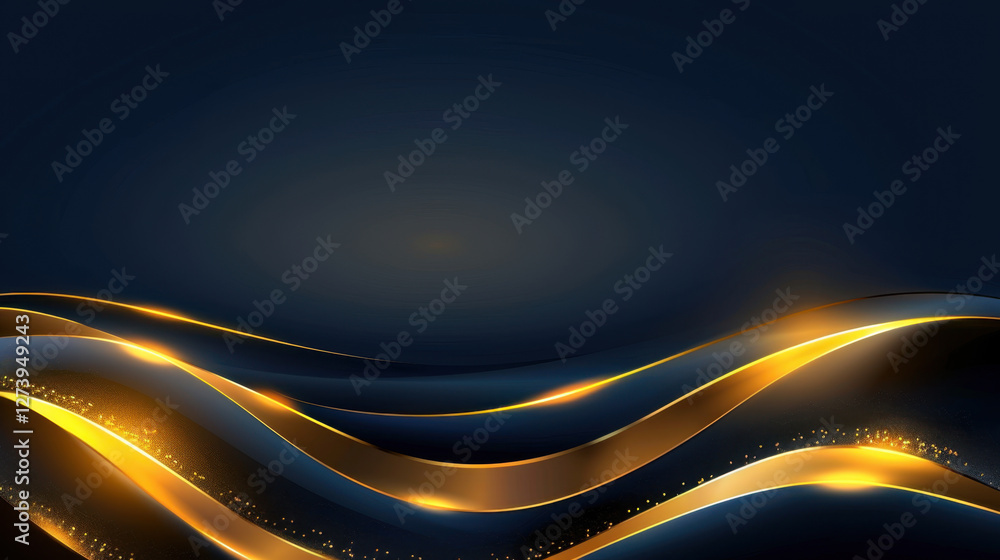 Poster elegant golden waves on dark background create luxurious and modern design. shimmering effect adds d