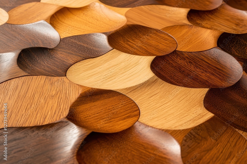 Aufkleber elegant wooden mosaic pattern with varying tones creating a natural and textured surface for interio