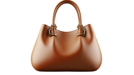 Designer handbag with fine leather texture, gold details, modern aesthetic, isolated PNG with white background 