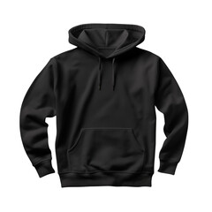 top view of black blank hoodie isolated on transparent background. Generative ai