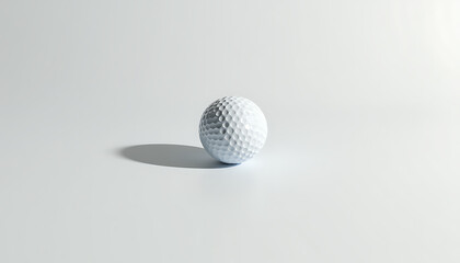 Minimalist composition of a golf ball casting a soft shadow on a clean white background