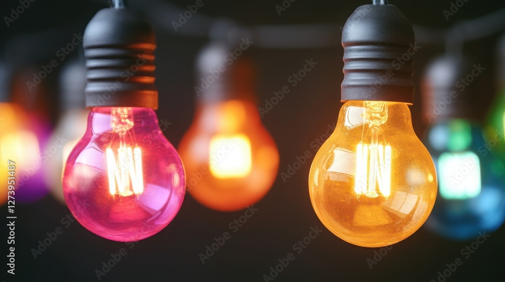 Poster colorful string lights illuminate a cozy space, setting a cheerful atmosphere for gatherings and cel