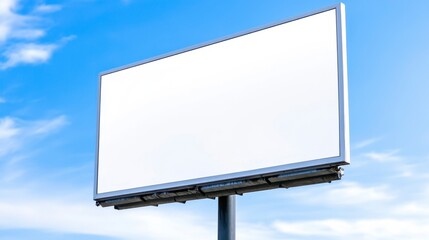 Obraz premium Blank White Billboard Against a Clear Blue Cloudy Sky for Advertising Mockup
