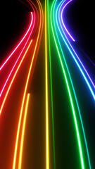 Rainbow neon lines flowing on dark background for pride