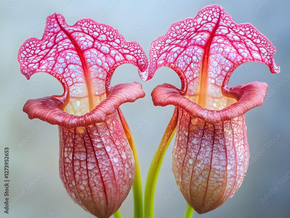 Aufkleber two striking pitcher plants showcase intricate patterns in a captivating botanical close up view