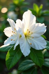 White petals unfurl gently on rhododendron flowers in early spring, flowers, greenery