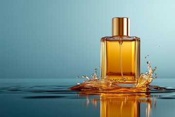 Amber Perfume Bottle in Liquid Splash
