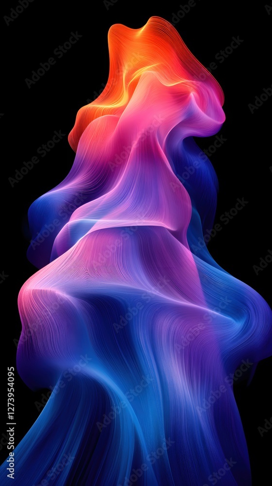 Poster abstract flowing fabric with vibrant gradient colors on dark background for modern design