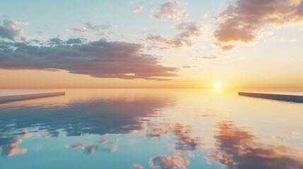Fototapeta premium Serene Sunset Over Calm Water with Reflections and Gentle Clouds