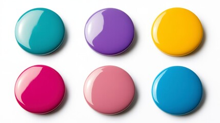 Collection of Glossy Round Buttons in Various Colors on White Background